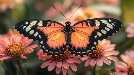 Fototapeta premium Vibrant butterfly resting on a colorful flower