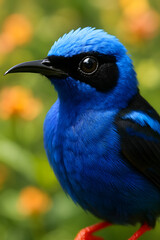 A stunning, hyper-realistic close-up portrait of an exotic bird captured in vivid detail. This digital artwork showcases the bird&rsquo;s intricate feather texture, vibrant coloration, and intense eye focus