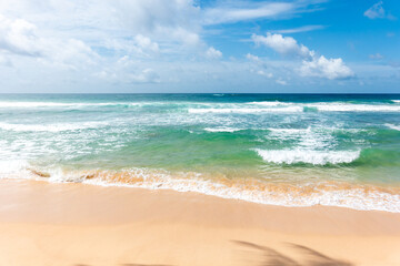 Scenic tropical beach view to horizon at Galle