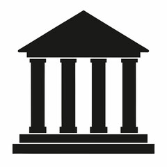 Simple minimalist silhouette illustration of classical building with four columns