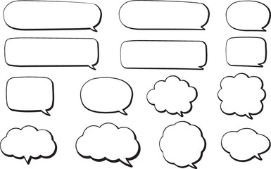 Obraz premium 線画手書き風のシンプルな吹き出し 影付きフキダシ 白黒