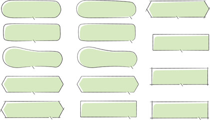 線画手書き風のシンプルな吹き出し とっても横長しっぽ直線セット　おしゃれカラー　