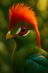 A stunning, hyper-realistic close-up portrait of an exotic bird captured in vivid detail. This digital artwork showcases the bird&rsquo;s intricate feather texture, vibrant coloration, and intense eye focus