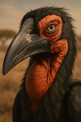 A stunning, hyper-realistic close-up portrait of an exotic bird captured in vivid detail. This digital artwork showcases the bird&rsquo;s intricate feather texture, vibrant coloration, and intense eye focus