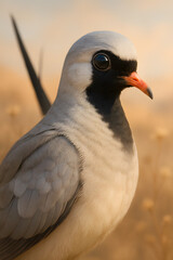 A stunning, hyper-realistic close-up portrait of an exotic bird captured in vivid detail. This digital artwork showcases the bird&rsquo;s intricate feather texture, vibrant coloration, and intense eye focus