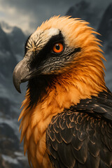 A stunning, hyper-realistic close-up portrait of an exotic bird captured in vivid detail. This digital artwork showcases the bird&rsquo;s intricate feather texture, vibrant coloration, and intense eye focus