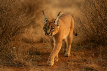 Fototapeta premium Majestic caracal prowling savannah.