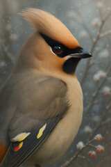 A stunning, hyper-realistic close-up portrait of an exotic bird captured in vivid detail. This digital artwork showcases the bird&rsquo;s intricate feather texture, vibrant coloration, and intense eye focus