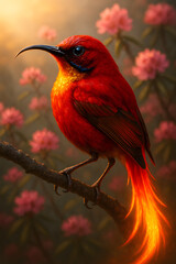 A stunning, hyper-realistic close-up portrait of an exotic bird captured in vivid detail. This digital artwork showcases the bird&rsquo;s intricate feather texture, vibrant coloration, and intense eye focus