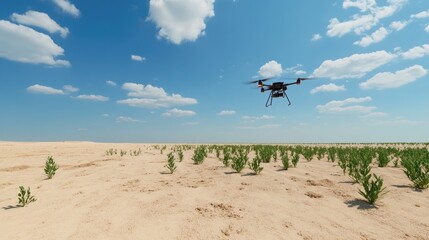 Naklejka premium Drone surveying agriculture field for farming analysis and precision crop management