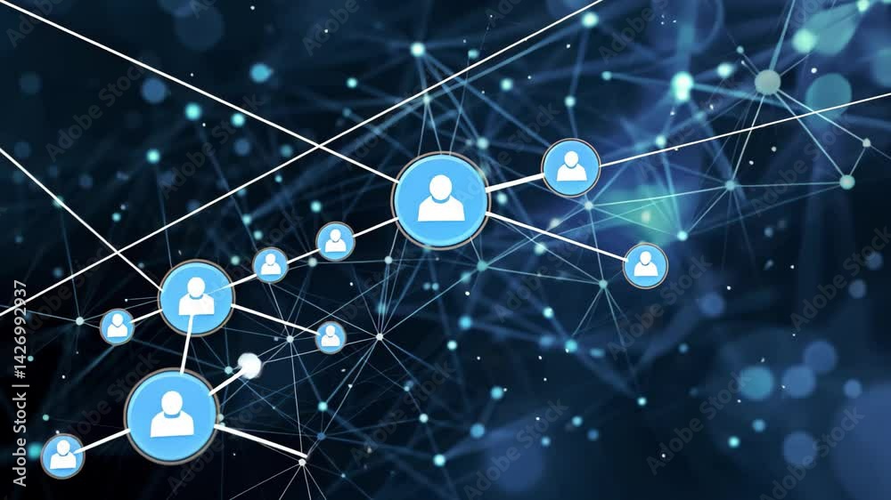Poster a complex digital network system with interconnected nodes and glowing elements showcasing technolog