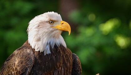 Obraz premium bald eagle sitting on a branch against a background of greenery