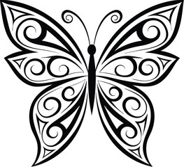 Black and White Swirl Butterfly Vector Illustration