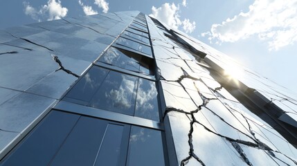 Cracked Skyscraper Facade: A Dramatic Architectural Study