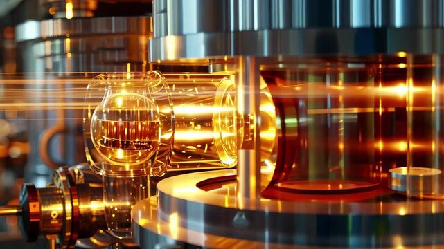 A detailed view of a quantum entanglement experiment illustrating intricate apparatus and beams of light in a modern physics lab during a research session