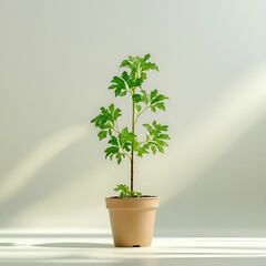 Tiny Potted Plant Standing Fresh Against a Clean White Background