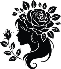 Woman silhouette, beautiful woman, graceful floral face tshirt design vector in white background.
