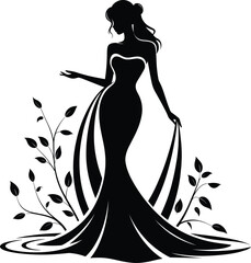 Woman silhouette, beautiful woman, graceful floral face tshirt design vector in white background.