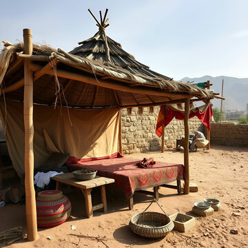 Traditional Huqa Resting on a Deera in a Rustic Cultural Setting
