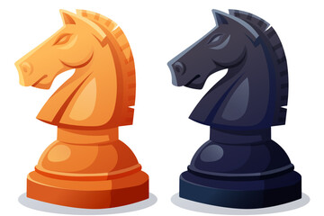 wooden chess knight figure white and black