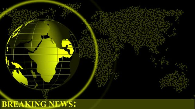 world news update, top news background video, breaking news studio for tv broadcast.  world map icon animation v ideo for background uses.