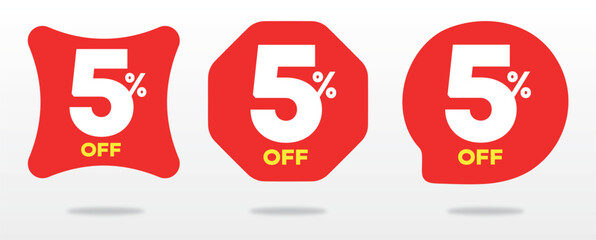 5% off. Commerce, market, value, tag, label, icon, sticker, profit, positive, market, economy, store. Value, price, discount, sales, offer. Icon vector set
