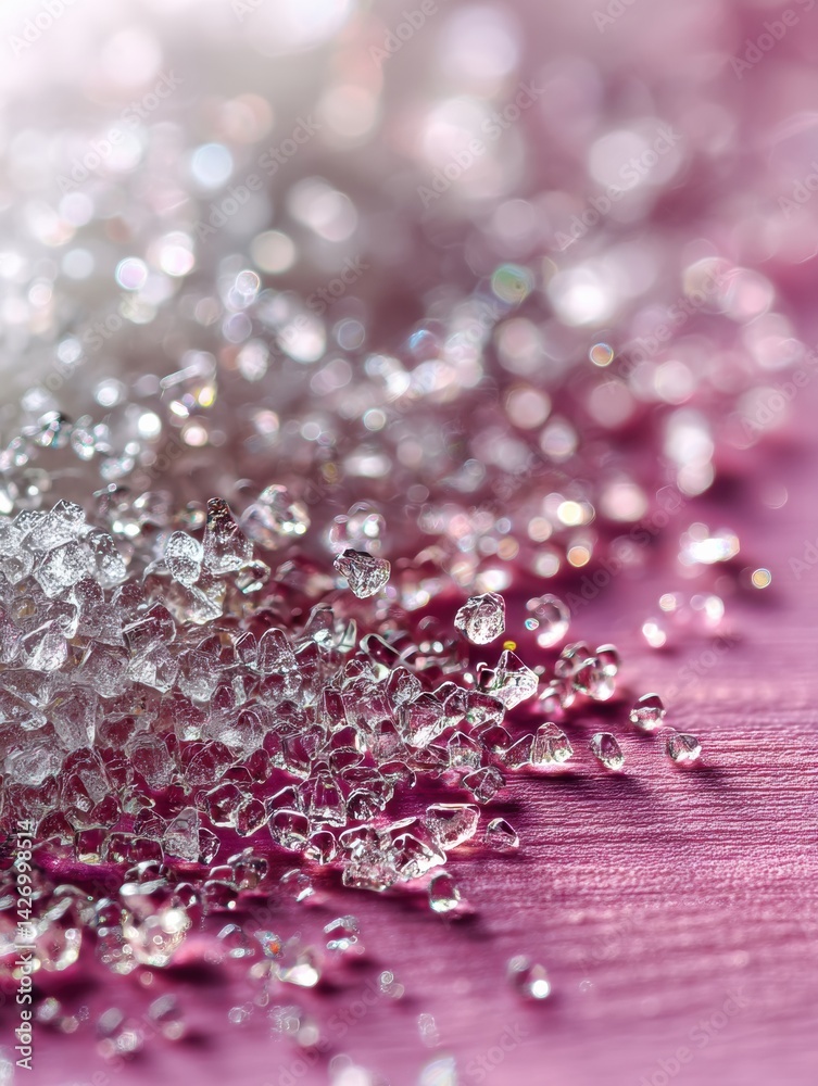 Poster sparkling sugar crystals glimmering on a pink surface create a sweet and vibrant composition that de