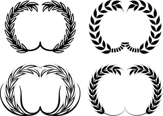 Set of wreaths and branches with leaves. Hand drawing laurel wreaths and branches collection. Laurels wreaths, swirls, twigs and flower ornaments. Herbs, love laurel wreaths

