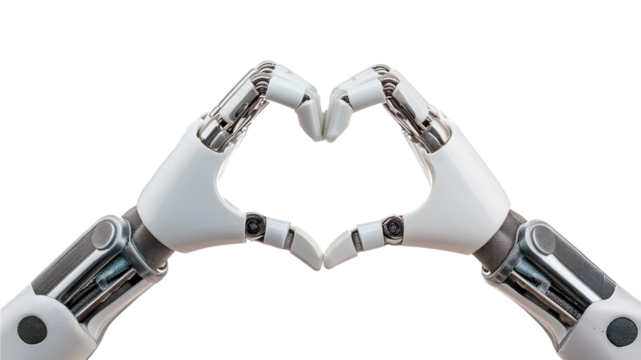 the robot hands forming a heart shape. The image symbolizes love, technology and future. - Powered by Adobe