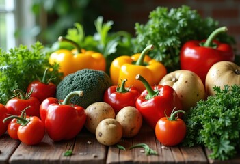vibrant vegetable variety displayed rustic wooden table fresh organic produce arrangement colorful textures, rainbow, lgbtq, lgbt, pride, love, equality