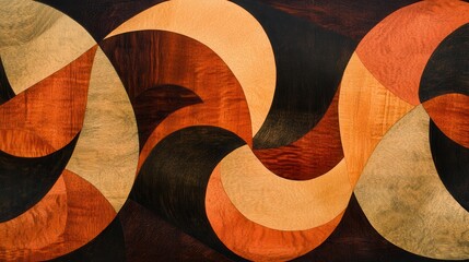 Wooden marquetry wallpaper with abstract pattern texture.
