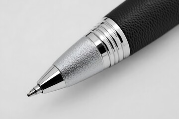 Close-up of a ballpoint pen's tip and upper section.