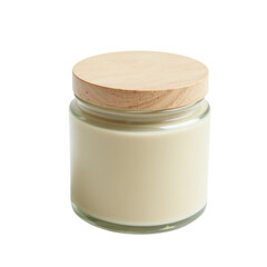 A minimalist candle jar with wooden lid.