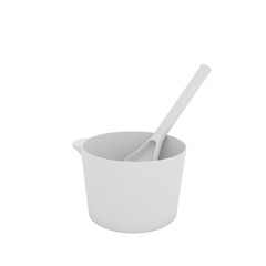 White mixing bowl with a spatula for baking.