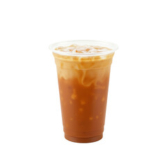 Refreshing iced coffee in a transparent cup.