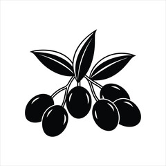 Silhouette of Black Olives with Leaves Vector Art