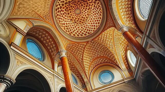 Architectural grandeur, gazing upward at the intricate dome and pillars of a historic site