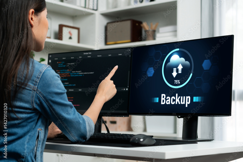 Poster backup storage data internet technology business concept. database storage cloud technology file dat