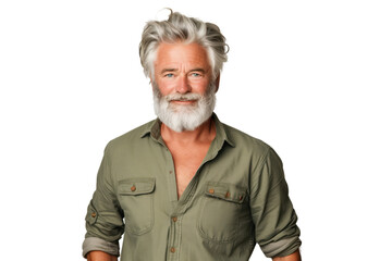 Mature Man with Gray Hair and Beard in Green Shirt