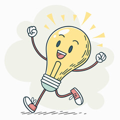 Lightbulb Doing a Victory Dance – Fun and Energetic Cartoon Idea Vector Illustration