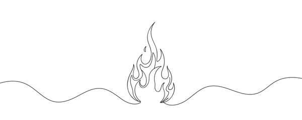 Continuous line of fire, bonfire. Vector illustration.