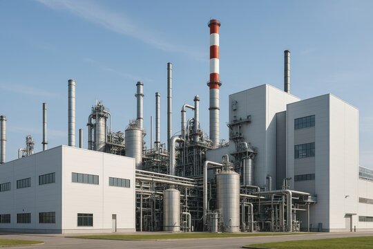 Industrial plant with chimneys.