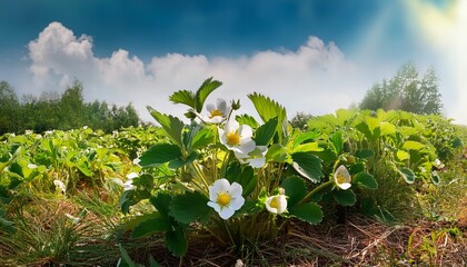 strawberry bushes with white flowers summer