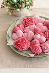 Rose and heart shape marshmallow. Valentine's Day celebration