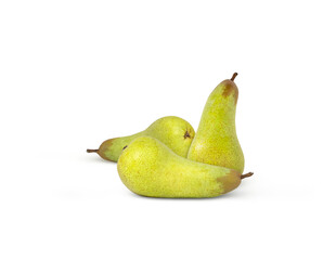 Three ripe pears isolated. Green conference pear isolated.