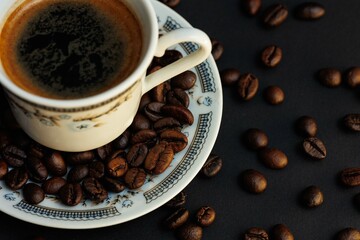 cup of coffee with beans