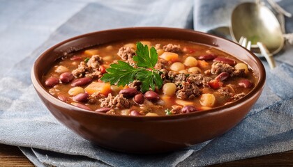 a hearty bowl of pinto bean and ground beef soup