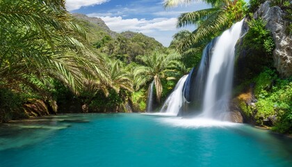 Naklejka premium tropical waterfall cascading into a transparent background oasis