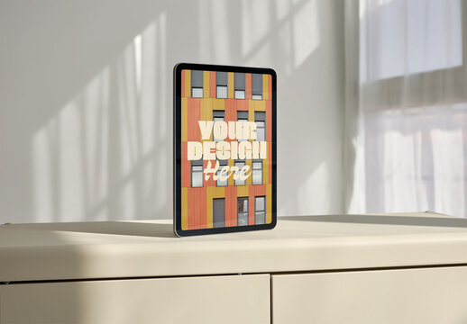 vertical Tablet Mockup in Bright Room