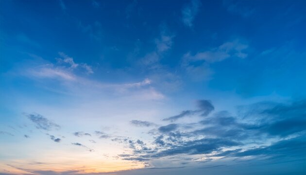 beautiful twilight blue sunset sky in soft and smooth white clouds with blue sky background